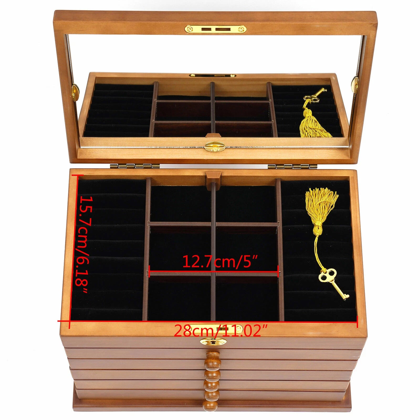 Wooden Jewelry Rings Organizer Jewelry Box Wood for Wowen 6 Layers Large Box | eBay