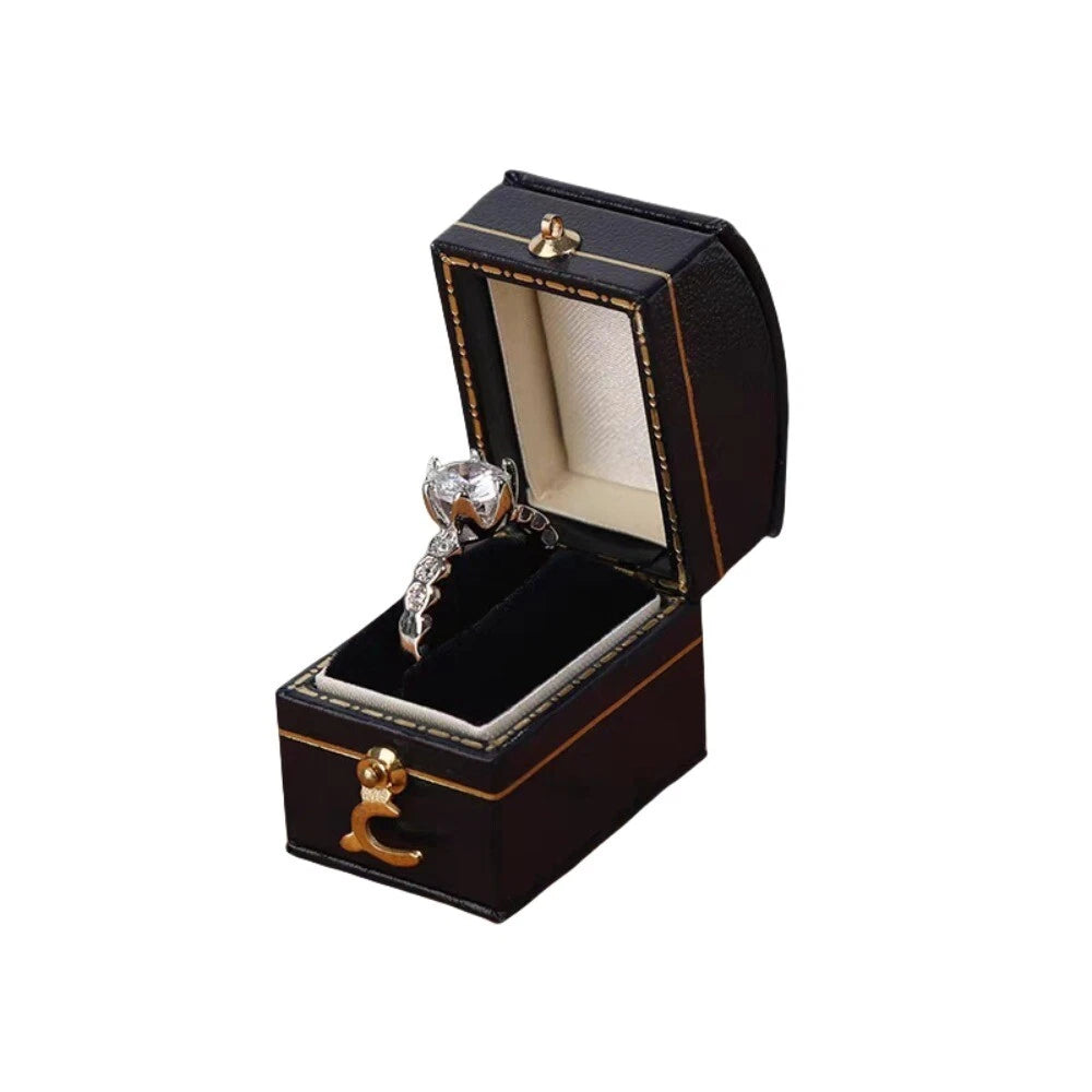 Engagement Ring Box Flannel Buckle Jewelry Case Vintage Leather Small Ring Box | eBay