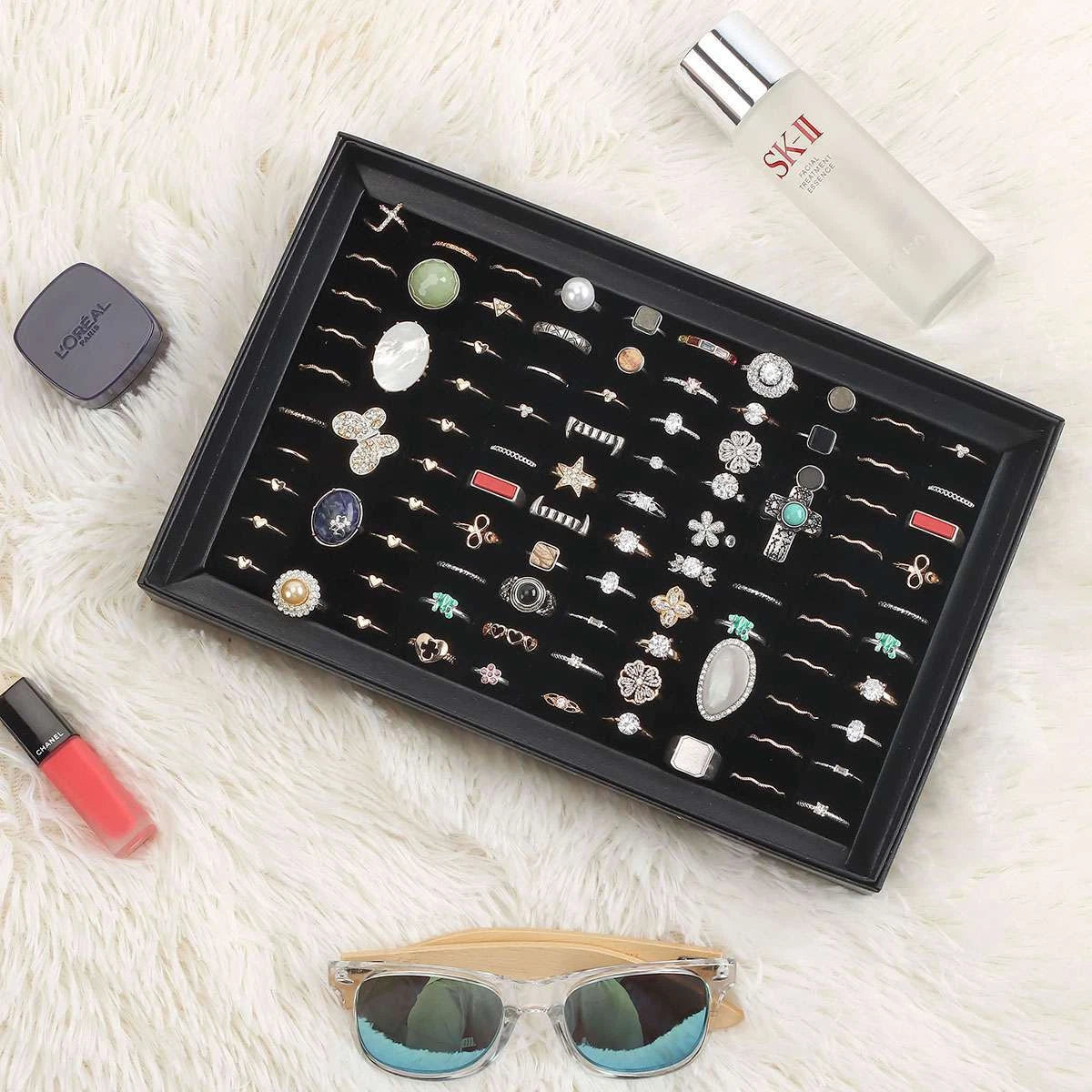 100 Slots Jewelry Ring Display Organizer Case Tray Holder Earring Storage Box | eBay