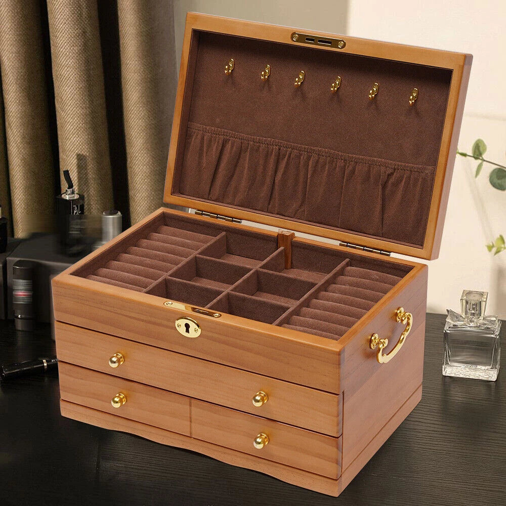 Jewelry Storage Box + Drawer Case 3 Layers Gift For Mom /Girlfriend+ Lock Case | eBay